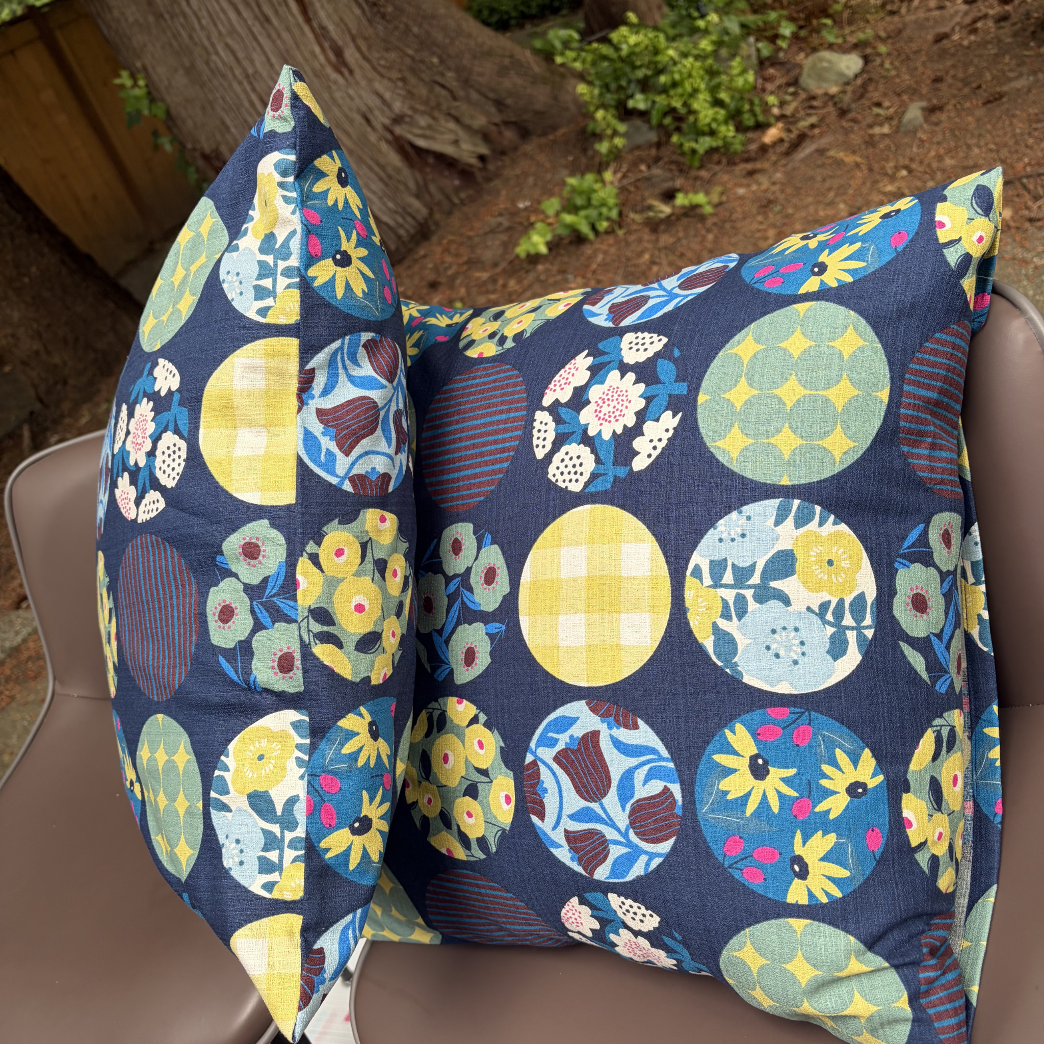 Handmade Kyoto Cotton Throw Pillow Cover : Navy Round (50x50cm / 20")