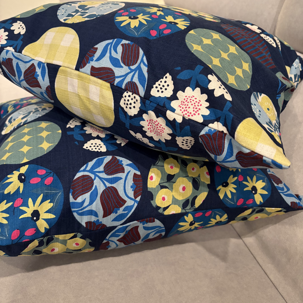 Handmade Kyoto Cotton Throw Pillow Cover : Navy Round (50x50cm / 20")