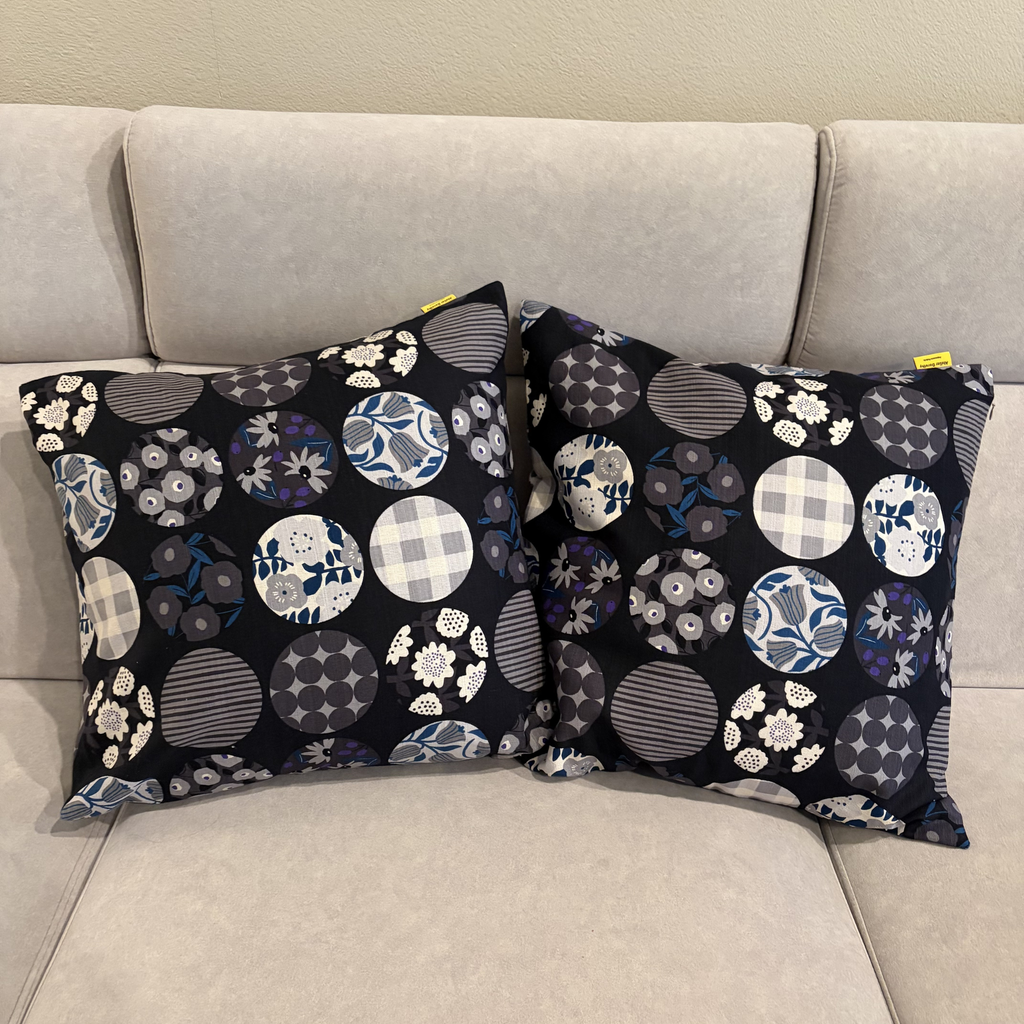 Handmade Kyoto Cotton Throw Pillow Cover : Black Round (50x50cm / 20")