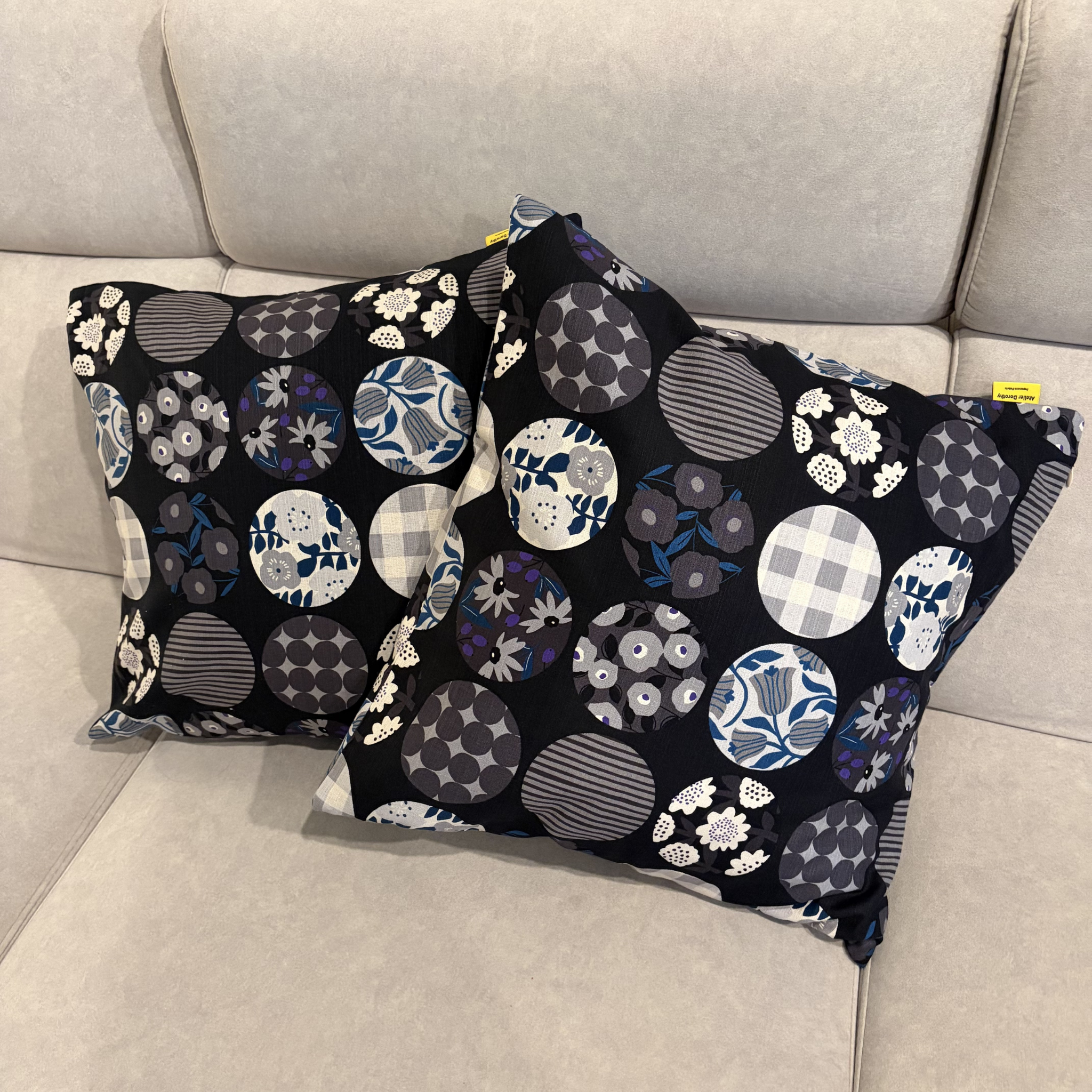 Handmade Kyoto Cotton Throw Pillow Cover : Black Round (50x50cm / 20")