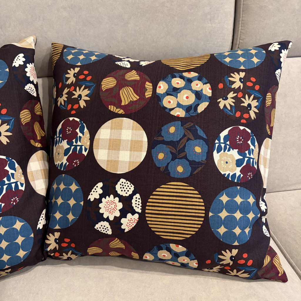 Handmade Kyoto Cotton Throw Pillow Cover : Blown Round (50x50cm / 20")