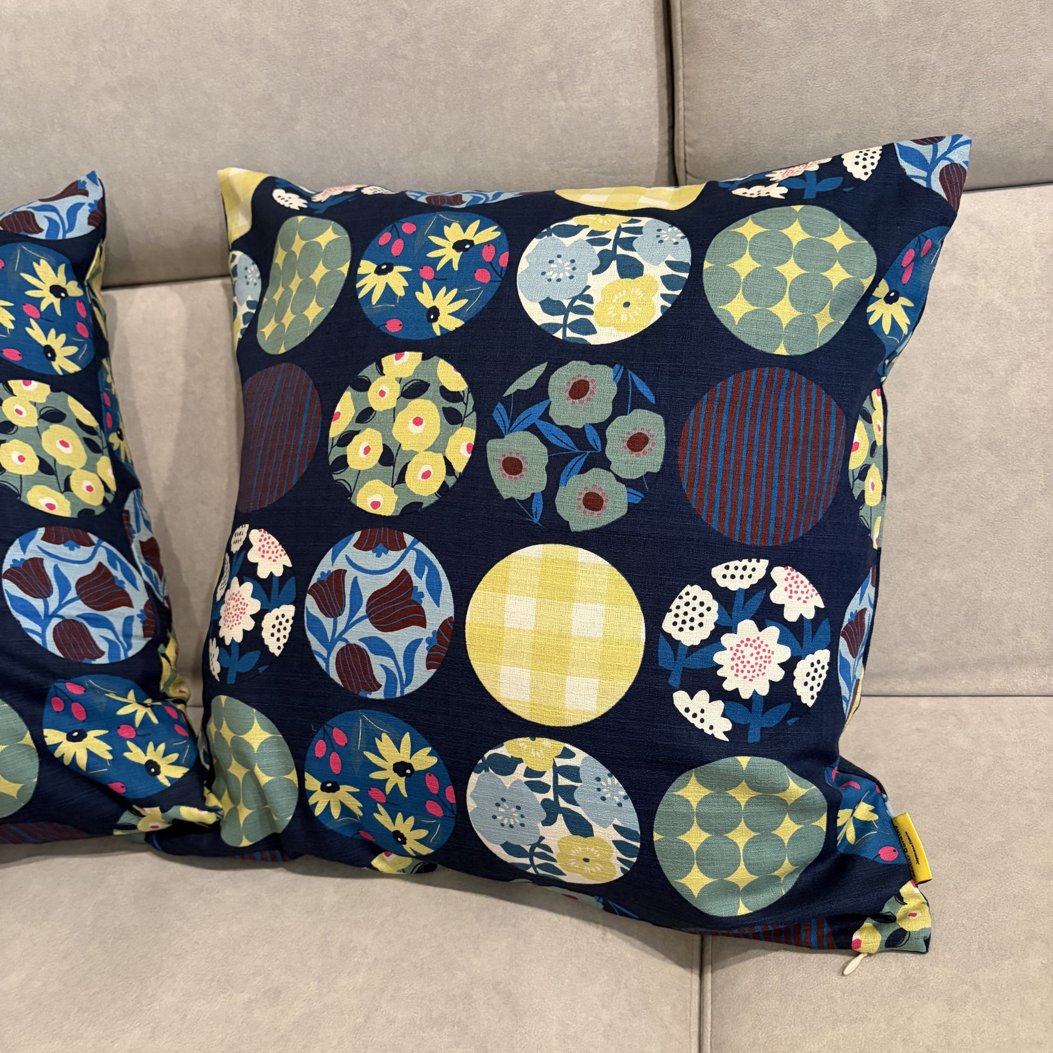 Handmade Kyoto Cotton Throw Pillow Cover : Navy Round (50x50cm / 20")