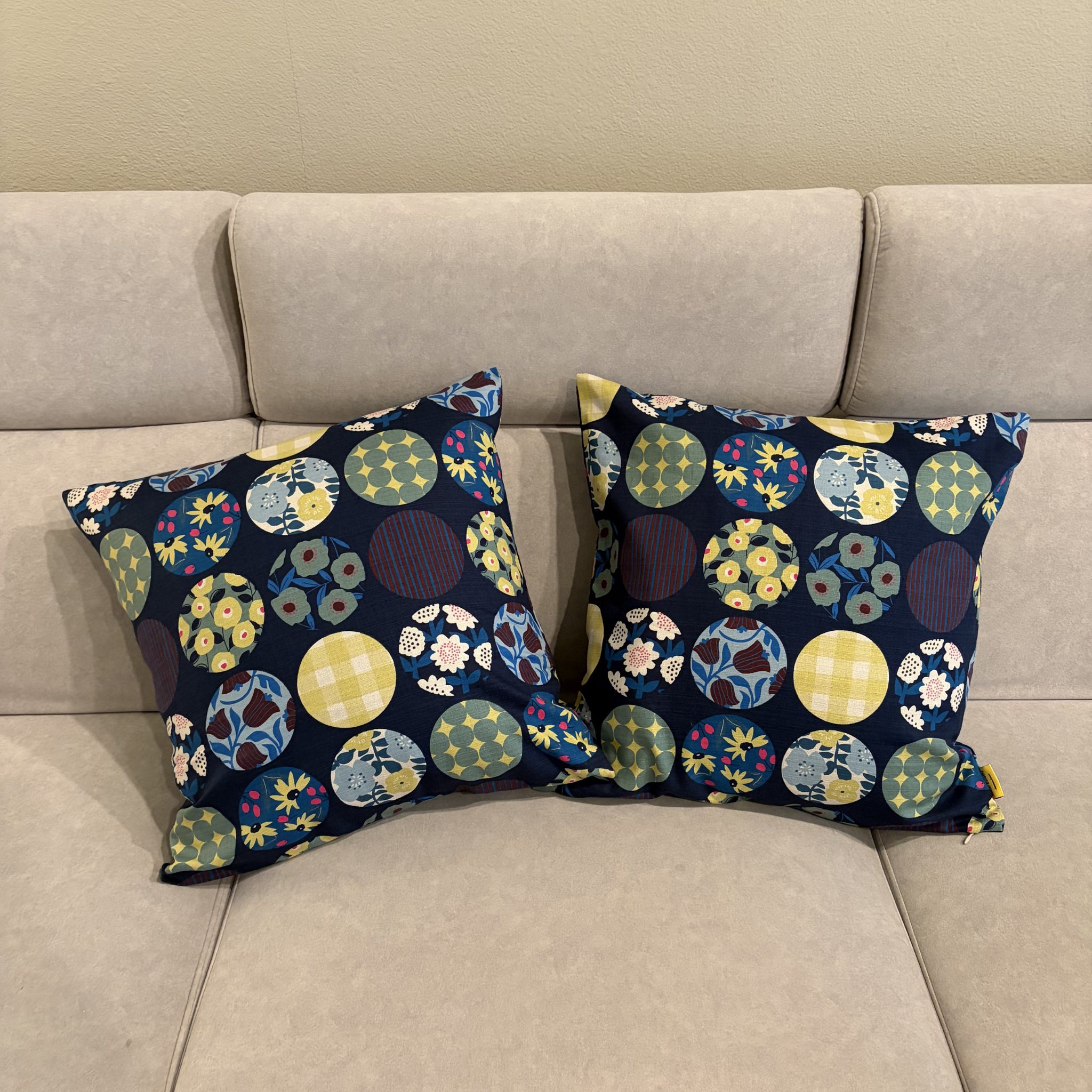 Handmade Kyoto Cotton Throw Pillow Cover : Navy Round (50x50cm / 20")