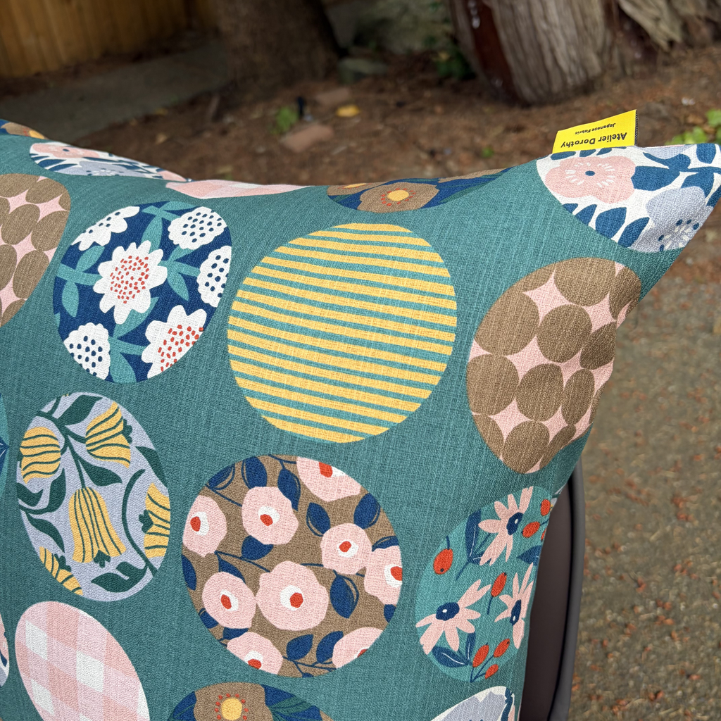 Handmade Kyoto Cotton Throw Pillow Cover : Green Round (50x50cm / 20")