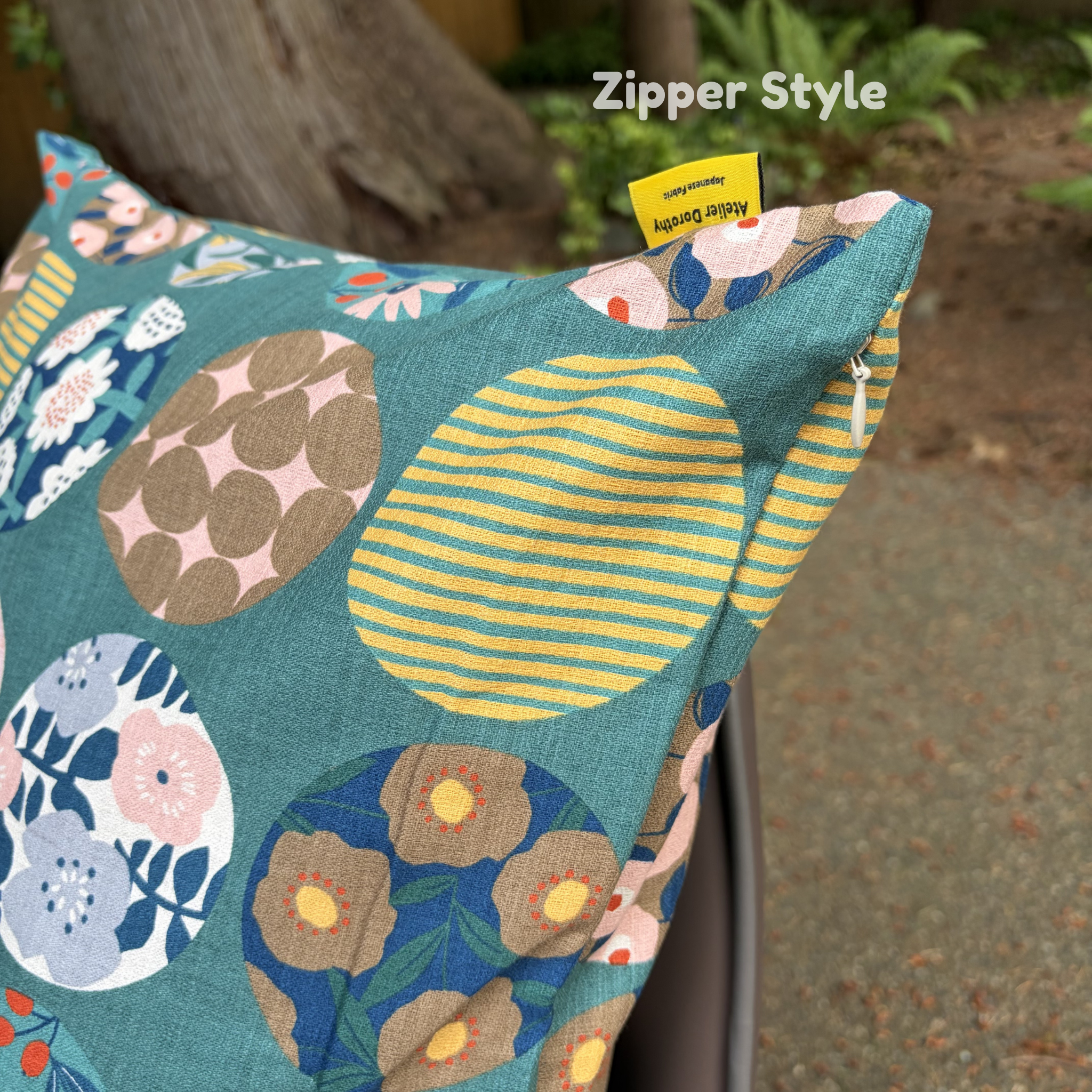 Handmade Kyoto Cotton Throw Pillow Cover : Green Round (50x50cm / 20")