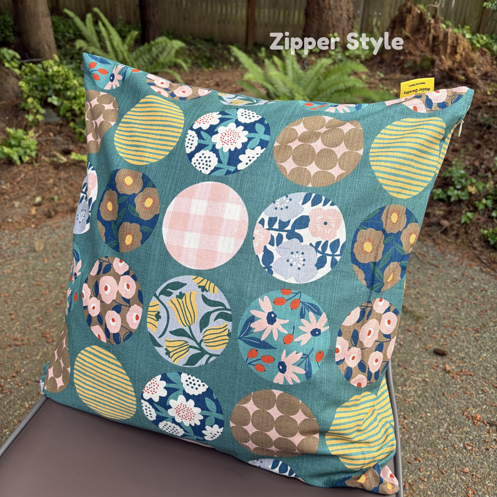 Handmade Kyoto Cotton Throw Pillow Cover : Green Round (50x50cm / 20")
