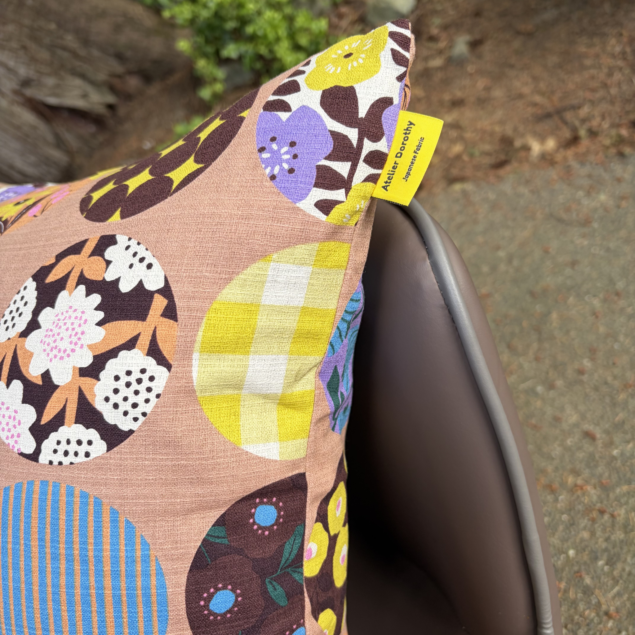 Handmade Kyoto Cotton Throw Pillow Cover : Apricot Round (50x50cm / 20")