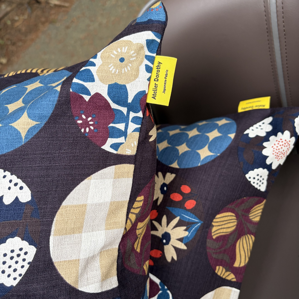 Handmade Kyoto Cotton Throw Pillow Cover : Blown Round (50x50cm / 20")