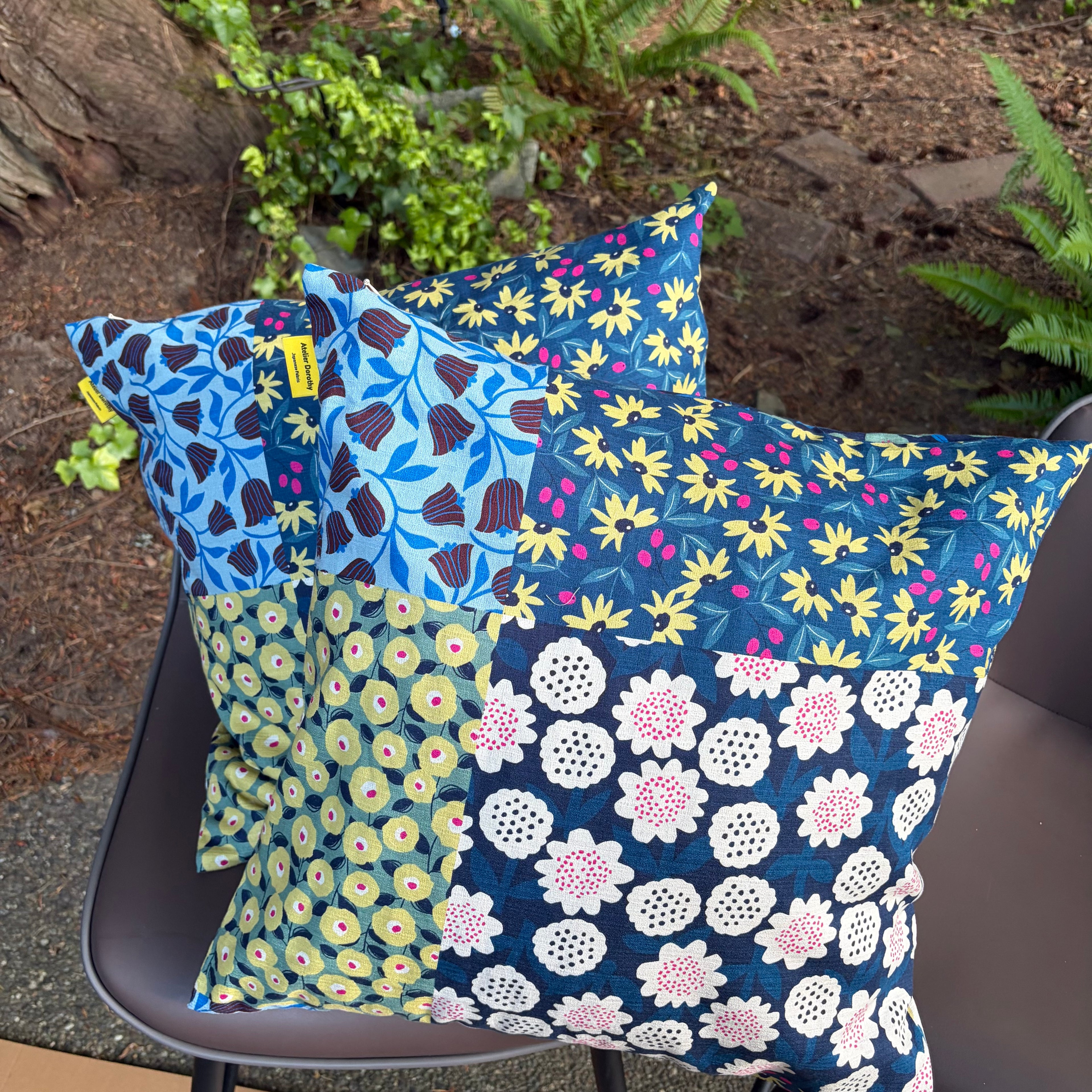 Handmade Kyoto Cotton Throw Pillow Cover : Ocean Floral_Zipper_50x50cm / 20"