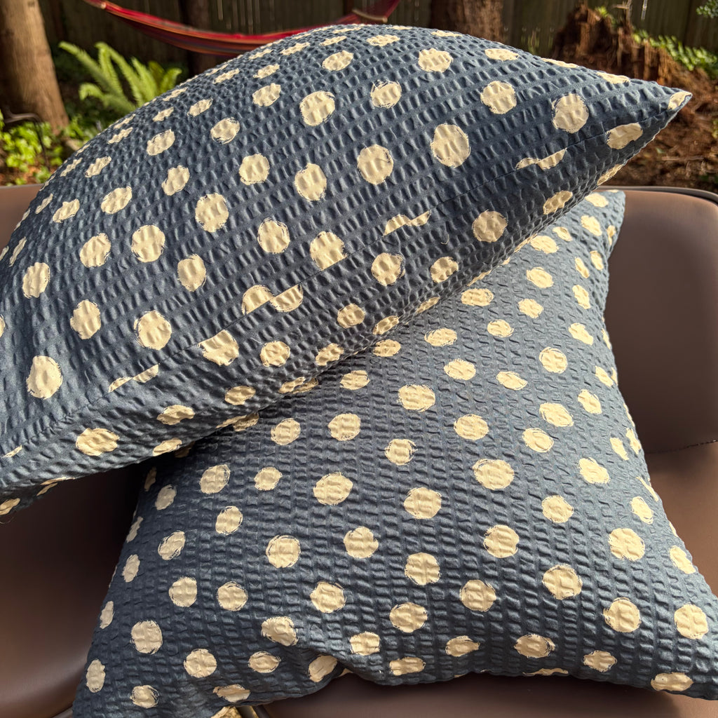 Handmade Seersucker Throw Pillow Cover : Indigo