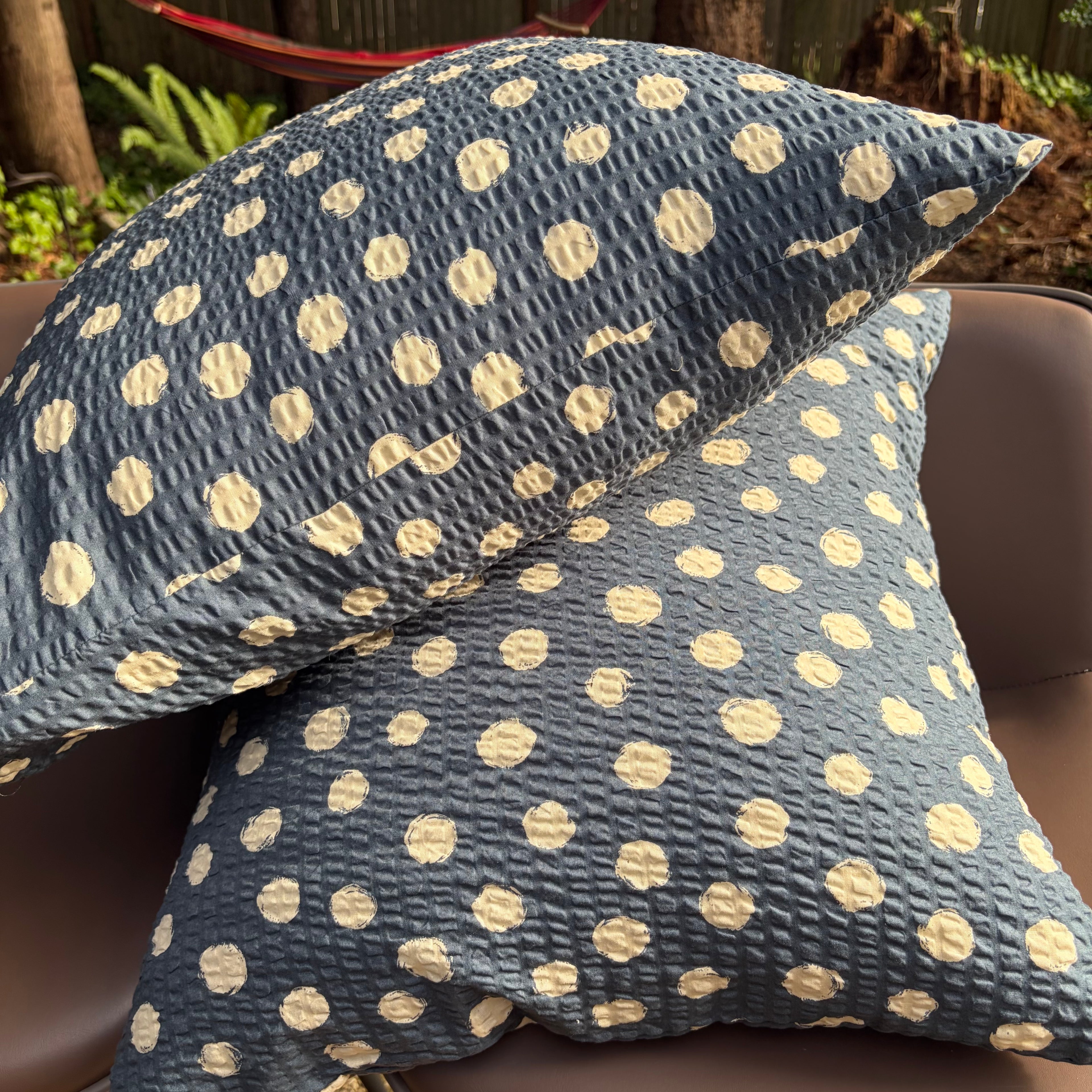 Handmade Seersucker Throw Pillow Cover : Indigo