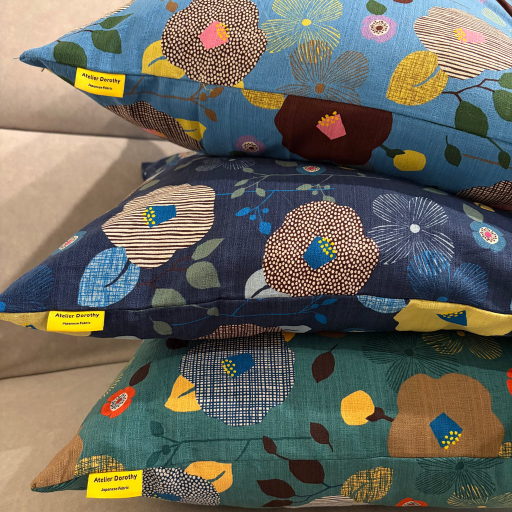 Handmade Kyoto Cotton Throw Pillow Cover : Deep ocean (50x50cm / 20")