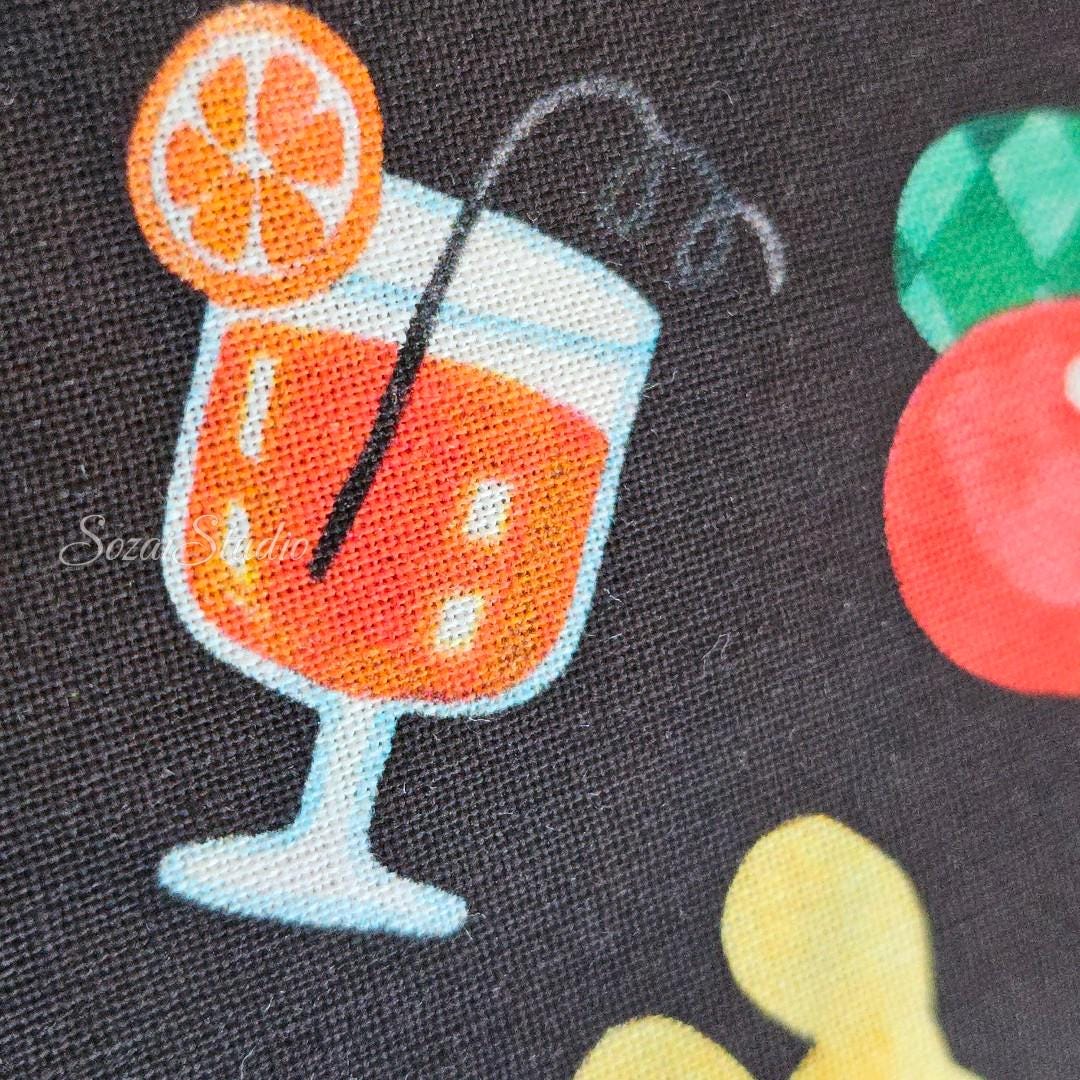 Japanese fabric - Retro style Picnic dog, Black - 100% Cotton Printed Sheeting, by the yard