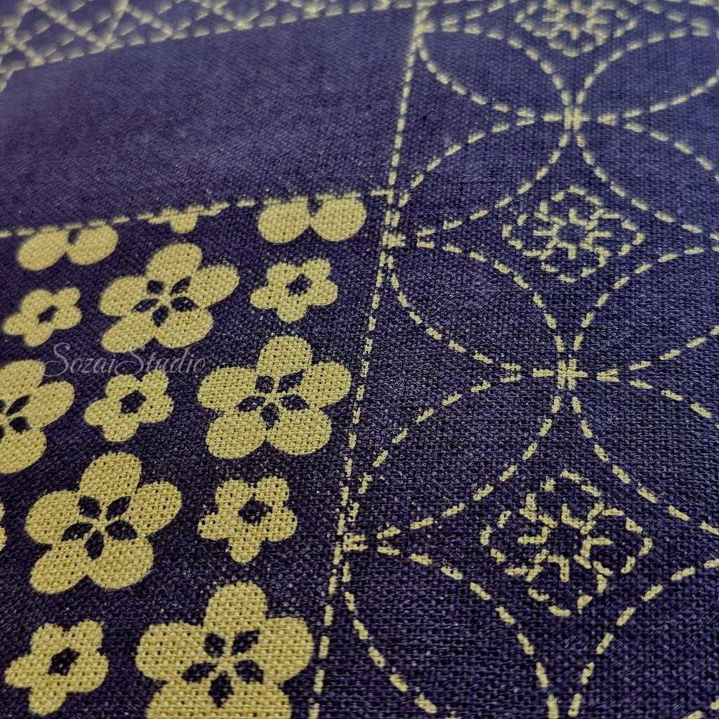 Japanese Takumi fabric, Sashiko Patterns, Blue - 100% cotton, by the yard