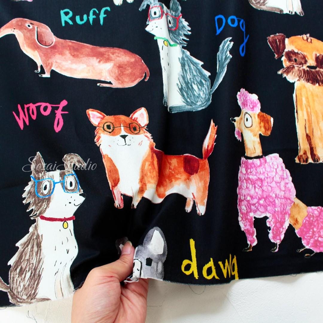 Japanese fabric - Adorable Paws Gathering, Black - 100% Cotton Square (Digital Print), by the yard