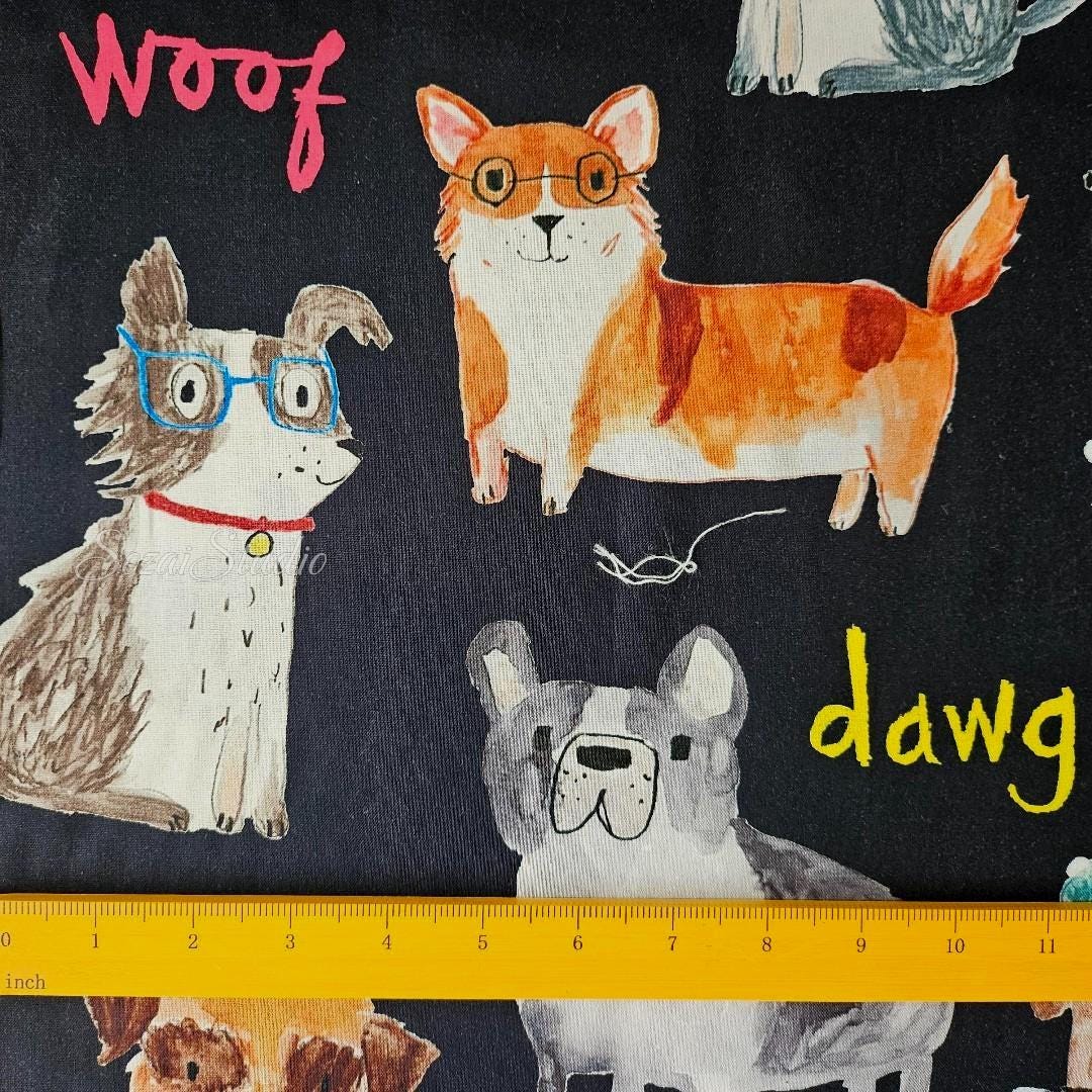 Japanese fabric - Adorable Paws Gathering, Black - 100% Cotton Square (Digital Print), by the yard