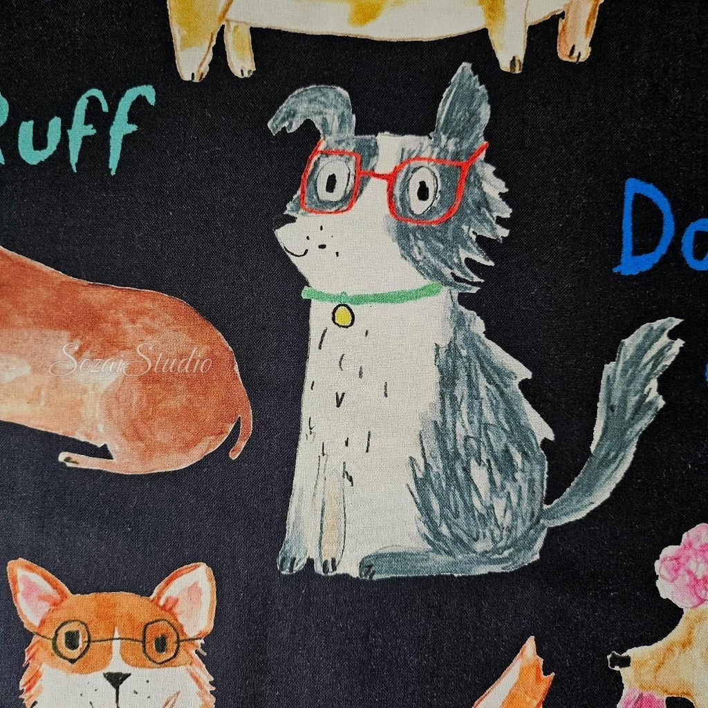 Japanese fabric - Adorable Paws Gathering, Black - 100% Cotton Square (Digital Print), by the yard