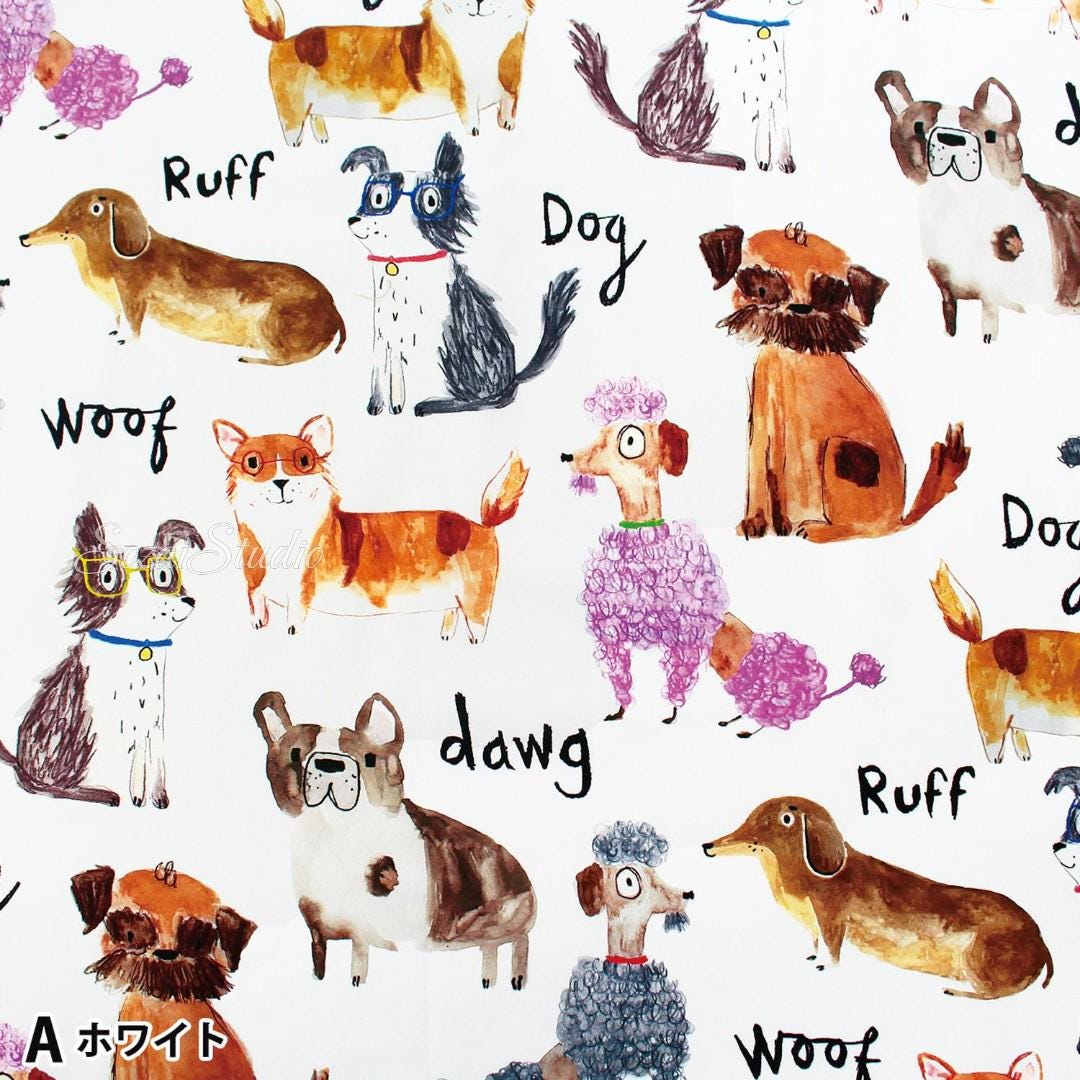 Japanese fabric - Adorable Paws Gathering, White - 100% Cotton Square (Digital Print), by the yard