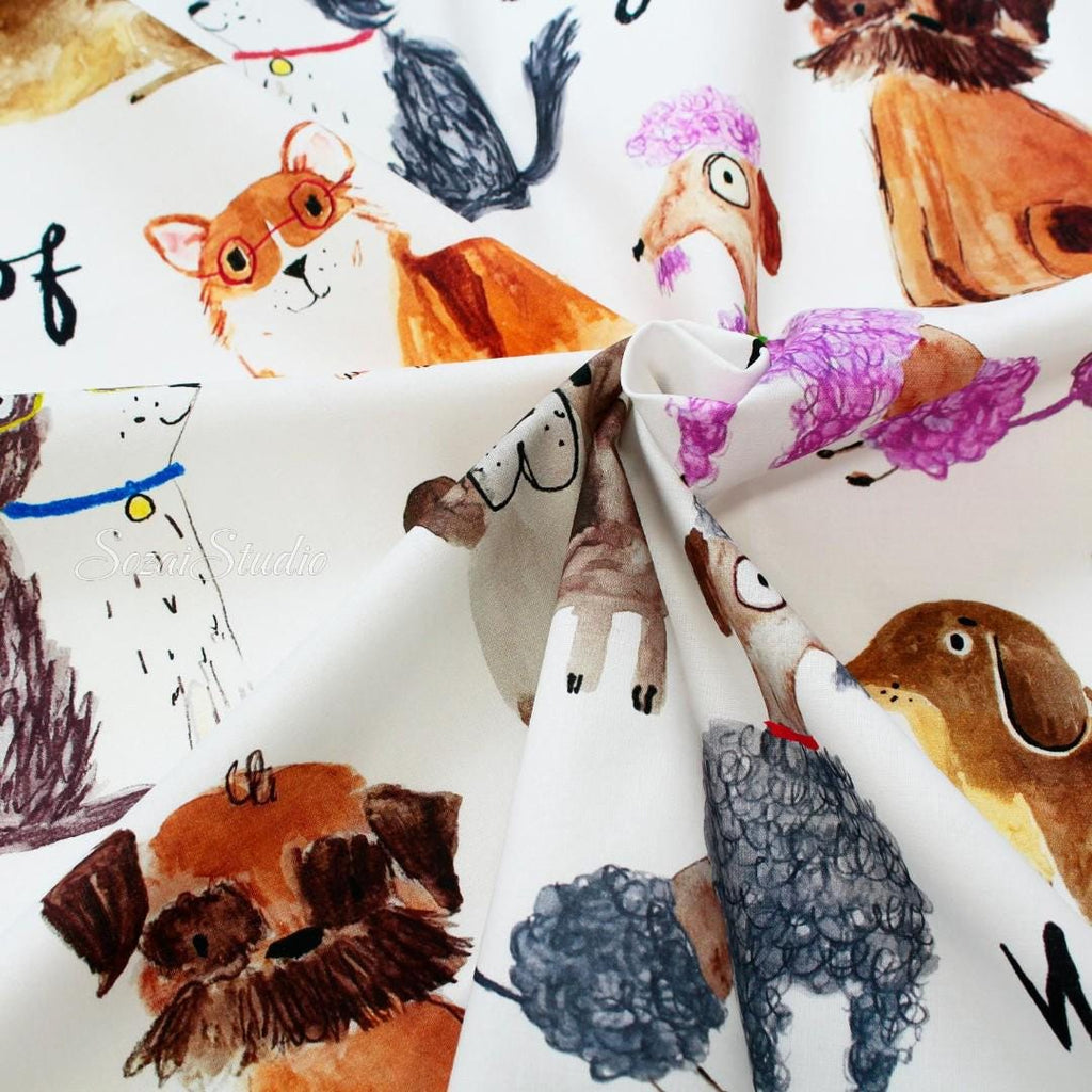 Japanese fabric - Adorable Paws Gathering, White - 100% Cotton Square (Digital Print), by the yard