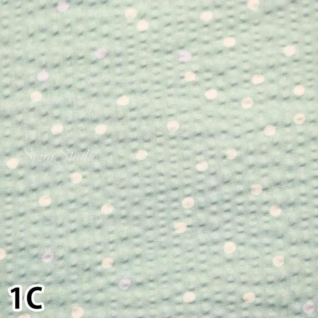 Japanese fabric - Polka Dots print, Light Blue - 100% Cotton Seersucker, by the yard