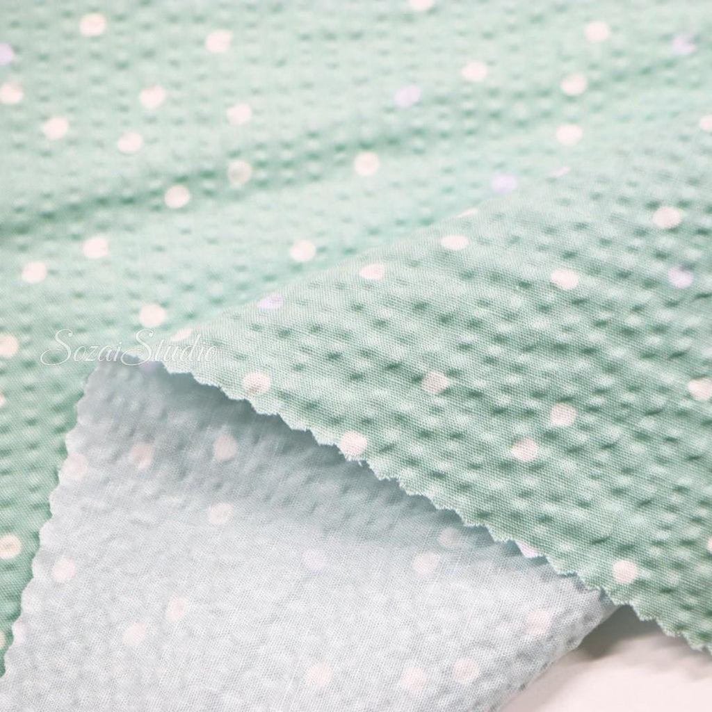 Japanese fabric - Polka Dots print, Light Blue - 100% Cotton Seersucker, by the yard