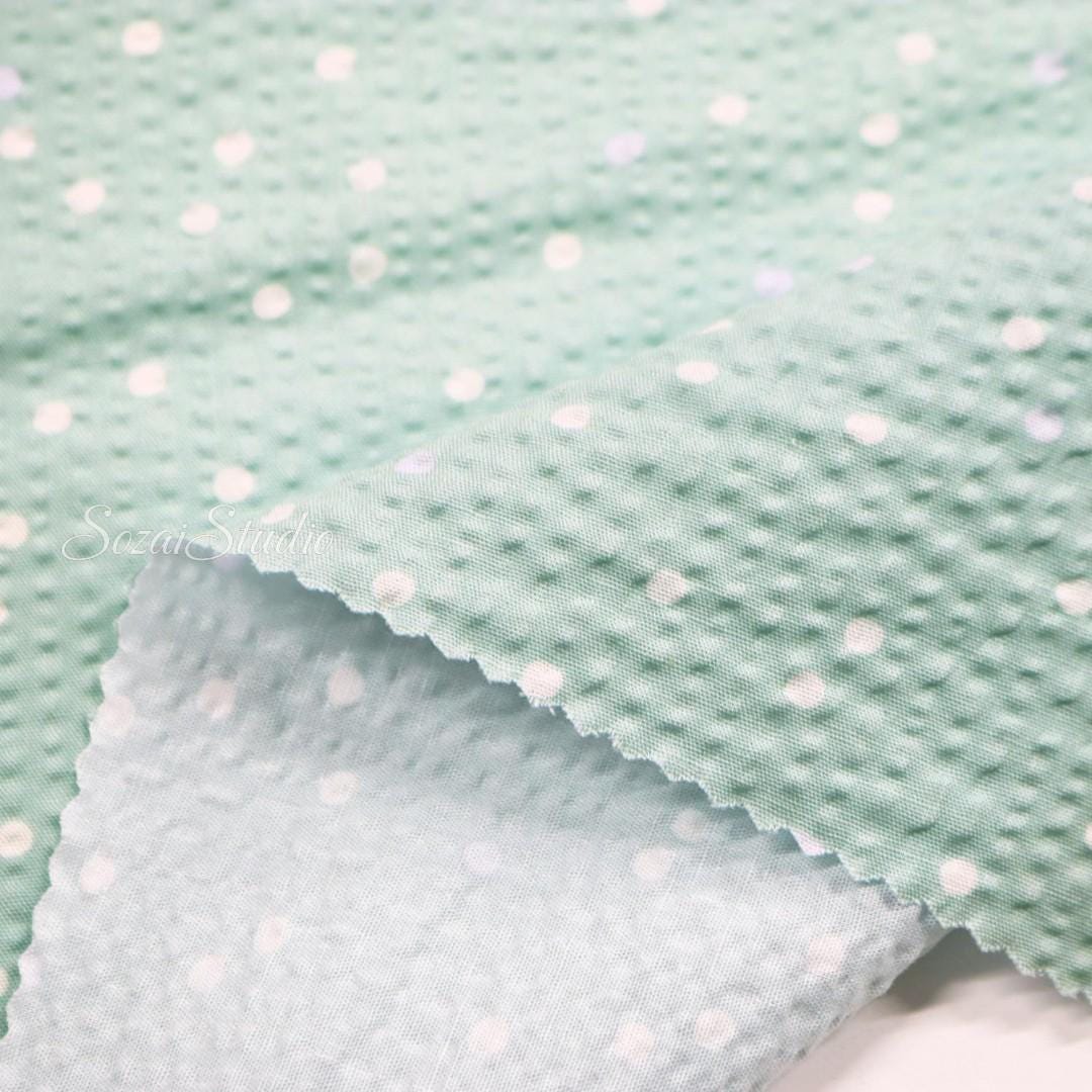 Japanese fabric - Polka Dots print, Light Blue - 100% Cotton Seersucker, by the yard