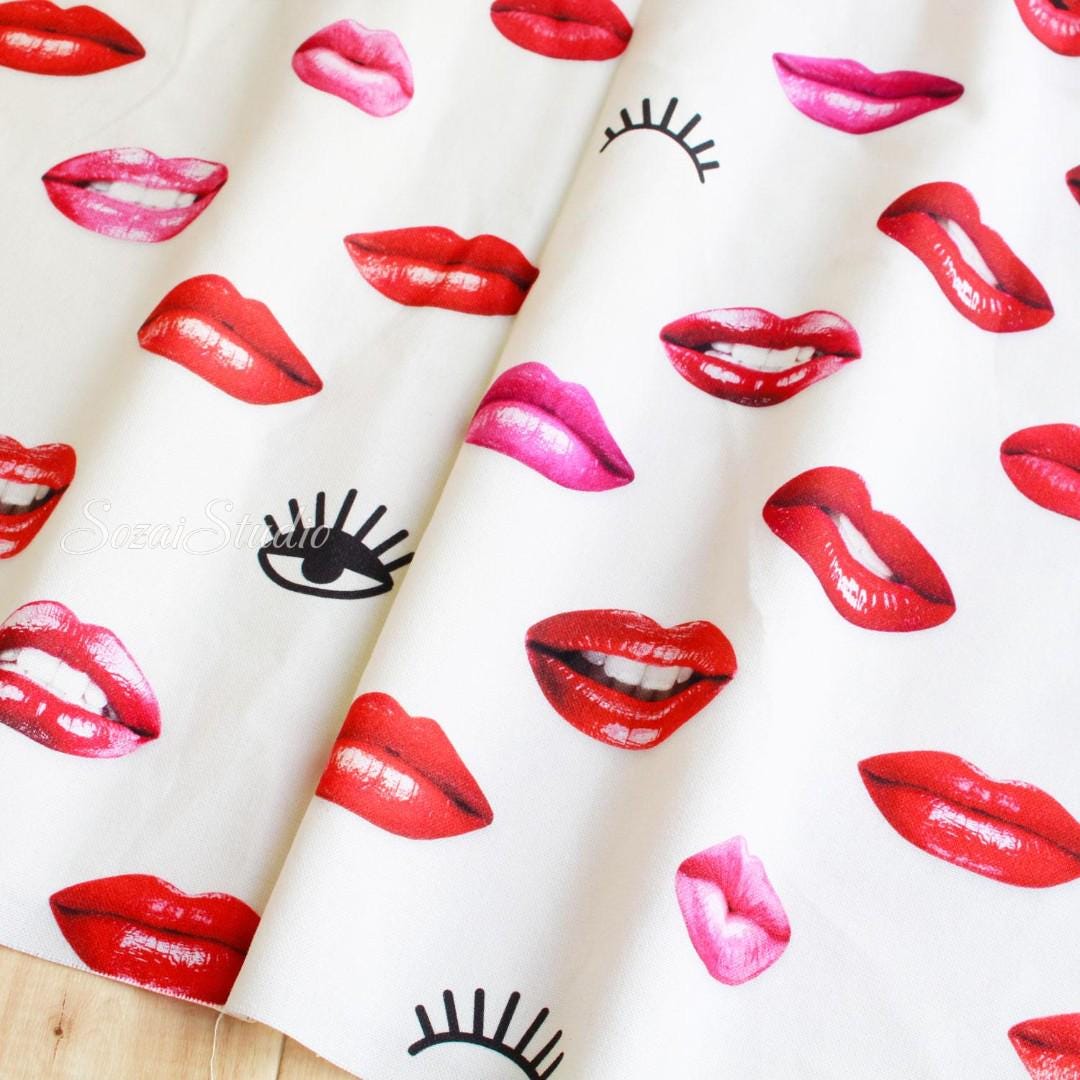 Beauty of Red Lip- Pink Red - 100% Cotton Canvas, Digital Print - by the yard