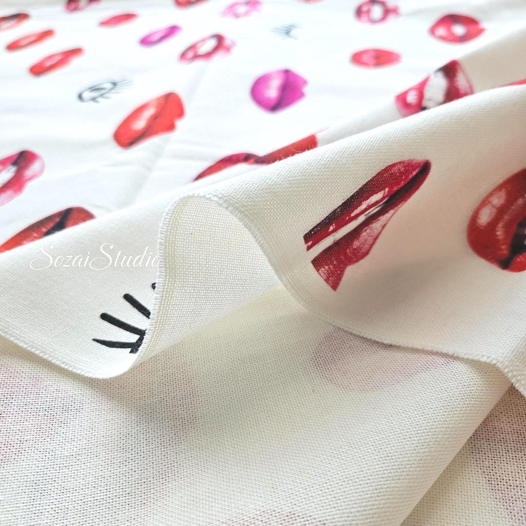 Beauty of Red Lip- Pink Red - 100% Cotton Canvas, Digital Print - by the yard