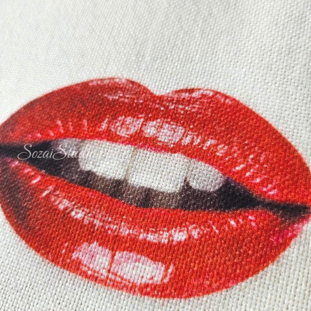 Beauty of Red Lip- Pink Red - 100% Cotton Canvas, Digital Print - by the yard