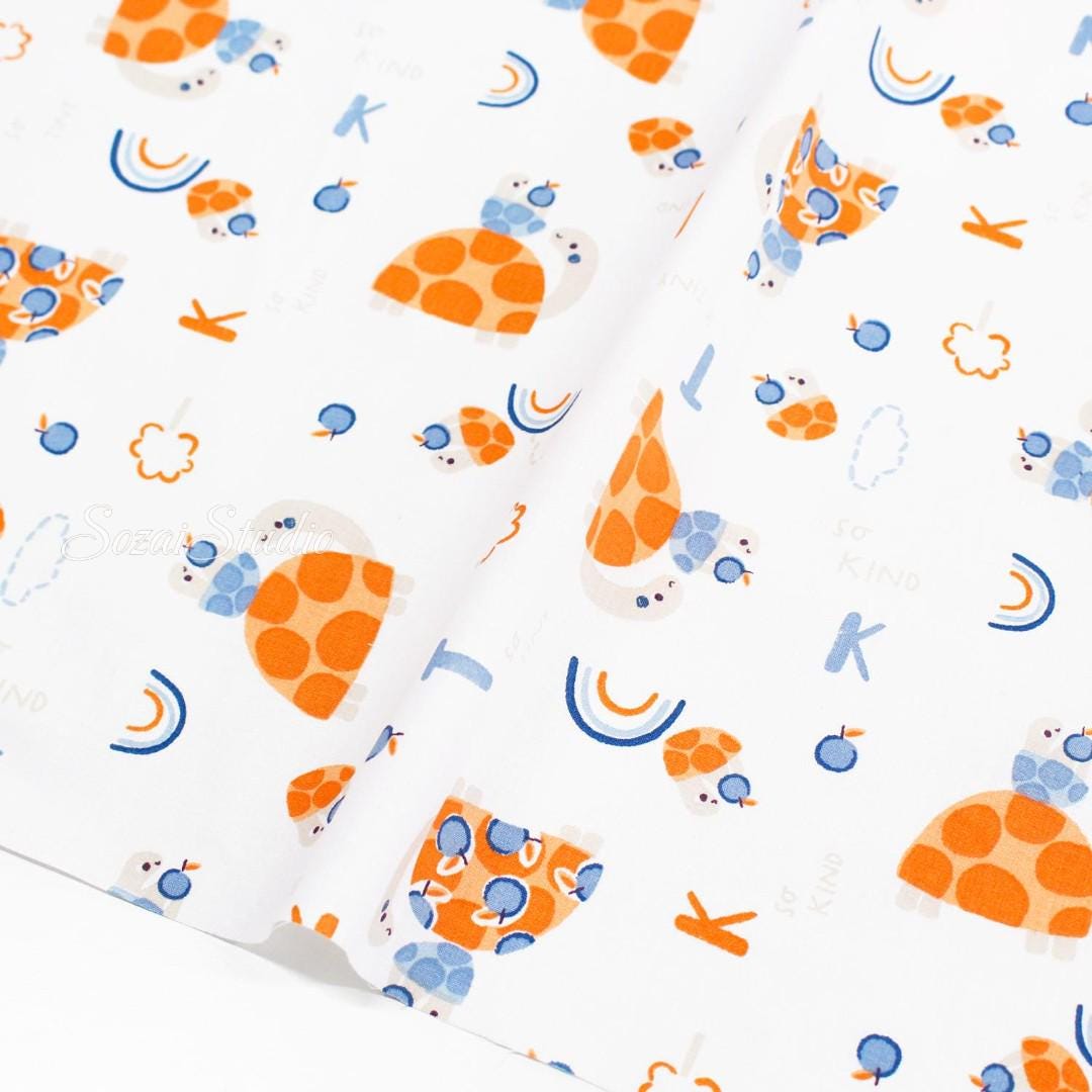 Adorable Turtle Mommy and Cutie, White - 100% Cotton Sheeting (Printed), by the yard