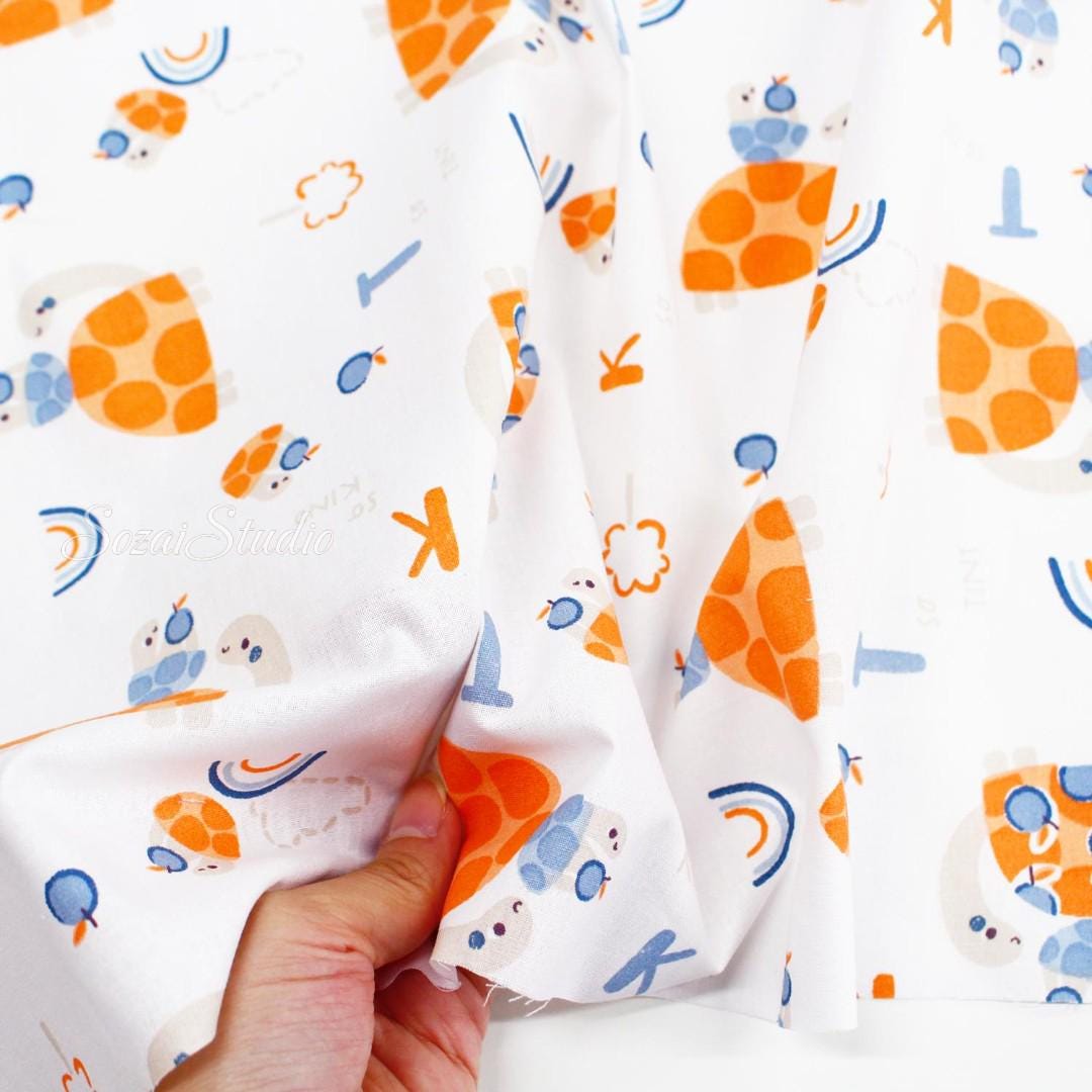 Adorable Turtle Mommy and Cutie, White - 100% Cotton Sheeting (Printed), by the yard