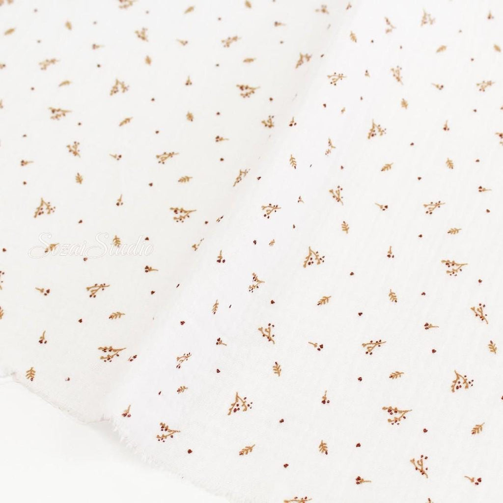 Small Tree Branch Fruit, White - 100% Cotton Double Gauze (Printed), by the yard