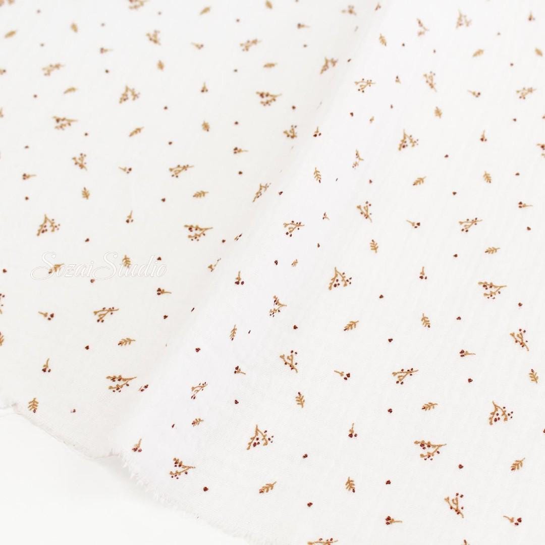 Small Tree Branch Fruit, White - 100% Cotton Double Gauze (Printed), by the yard