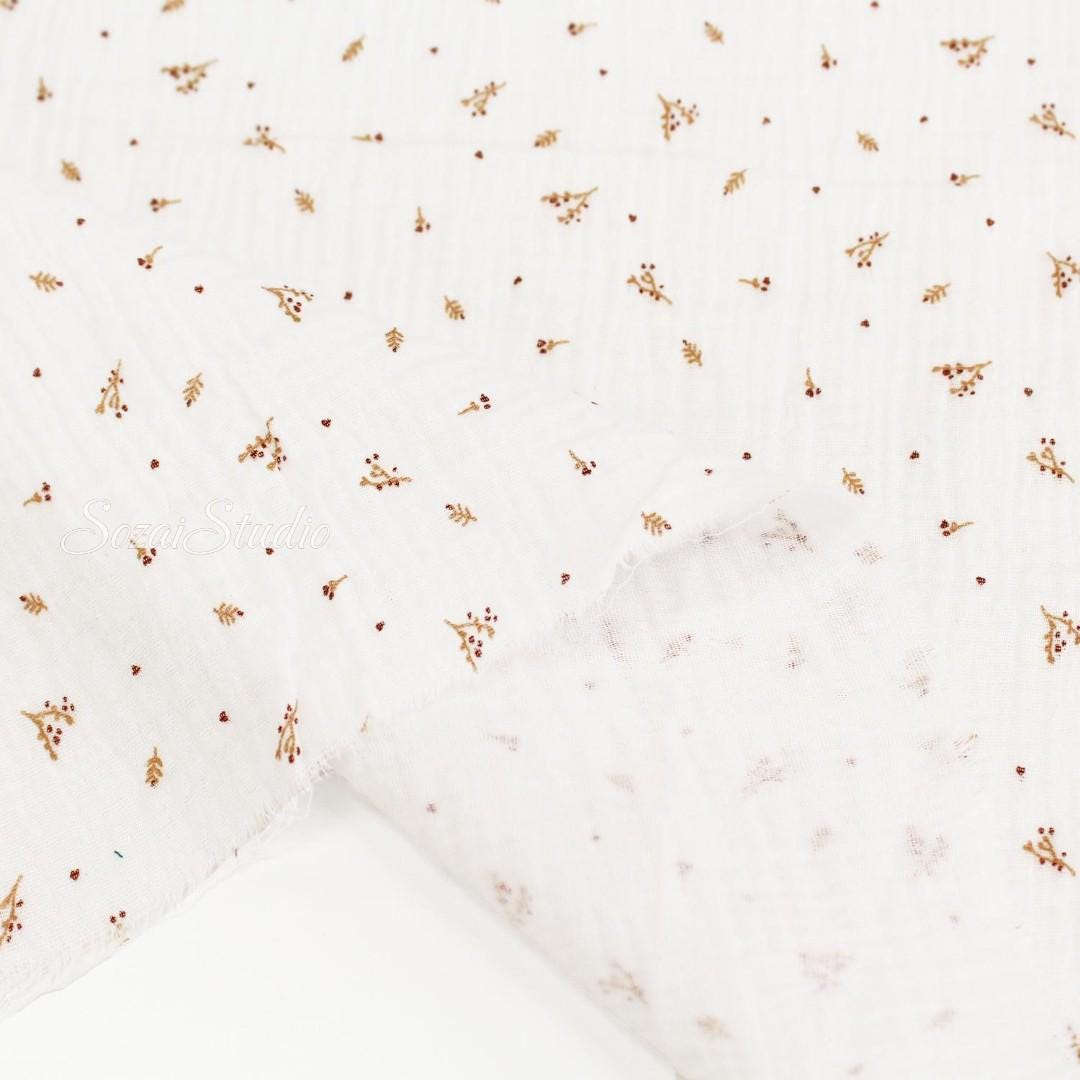 Small Tree Branch Fruit, White - 100% Cotton Double Gauze (Printed), by the yard