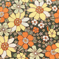 Large Botanical Flower, Floral Khaki - 100% Cotton Printed, by the yard