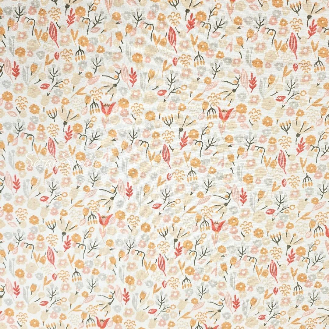 Soft Orange Floral Cotton Fabric: Lightweight Spring Print, by the yard