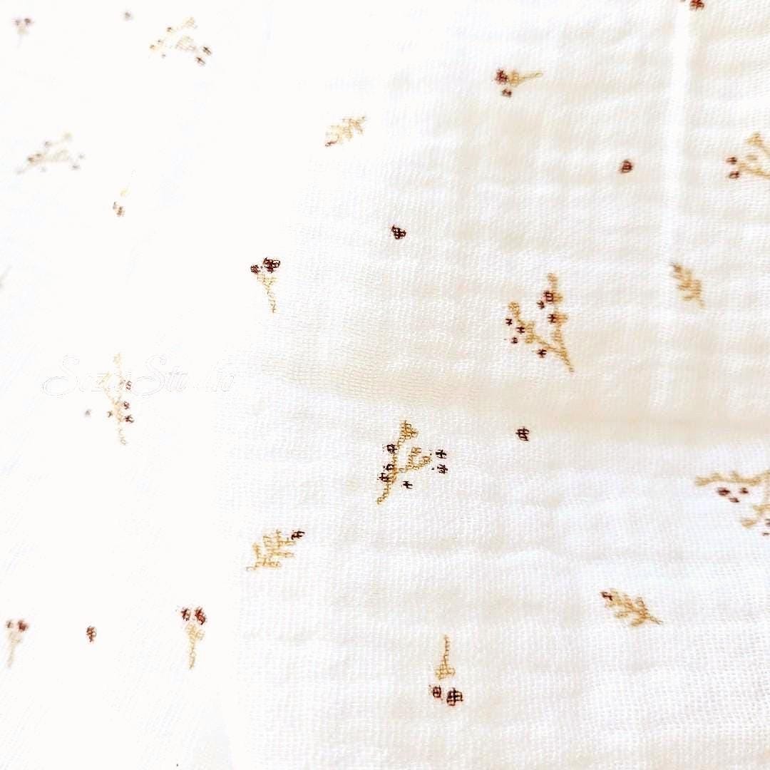 Small Tree Branch Fruit, White - 100% Cotton Double Gauze (Printed), by the yard