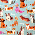 Japanese fabric - Adorable Paws Gathering, Blue - 100% Cotton Square (Digital Print), by the yard