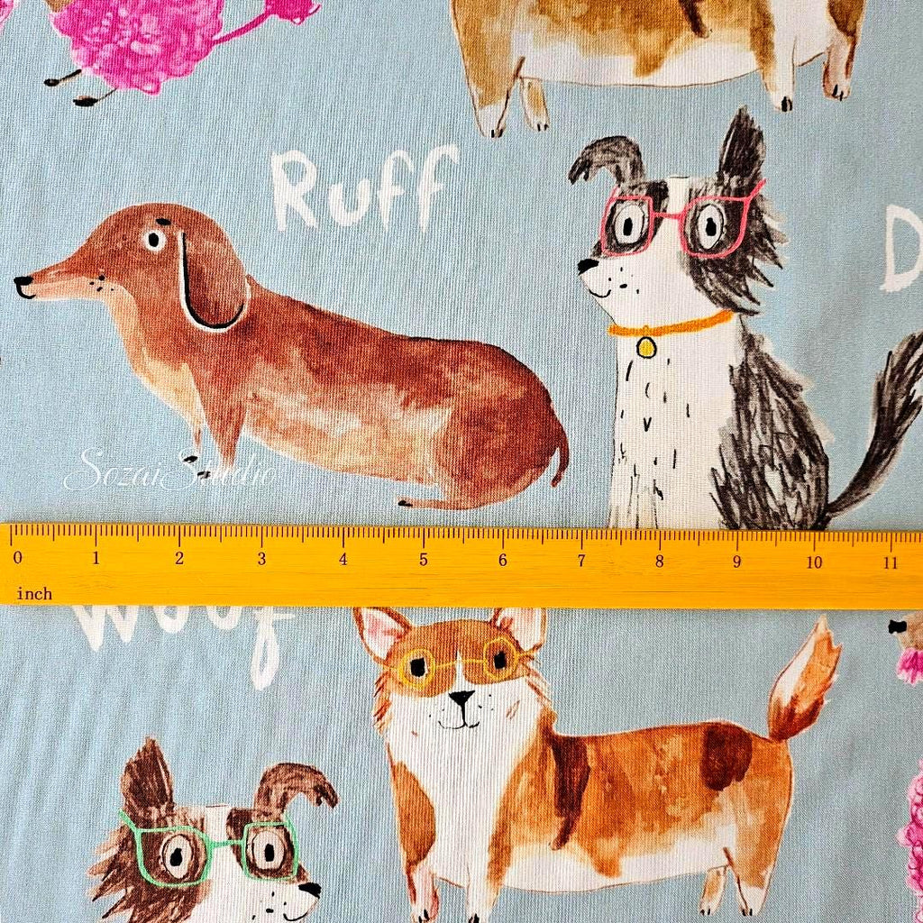 Japanese fabric - Adorable Paws Gathering, Blue - 100% Cotton Square (Digital Print), by the yard