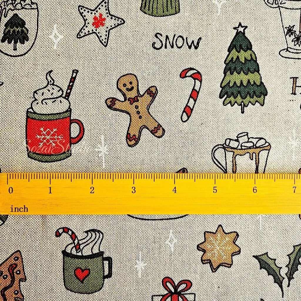 December & Christmas Vibe - Beige - Cotton Poly Canvas, Digital Print - by the yard