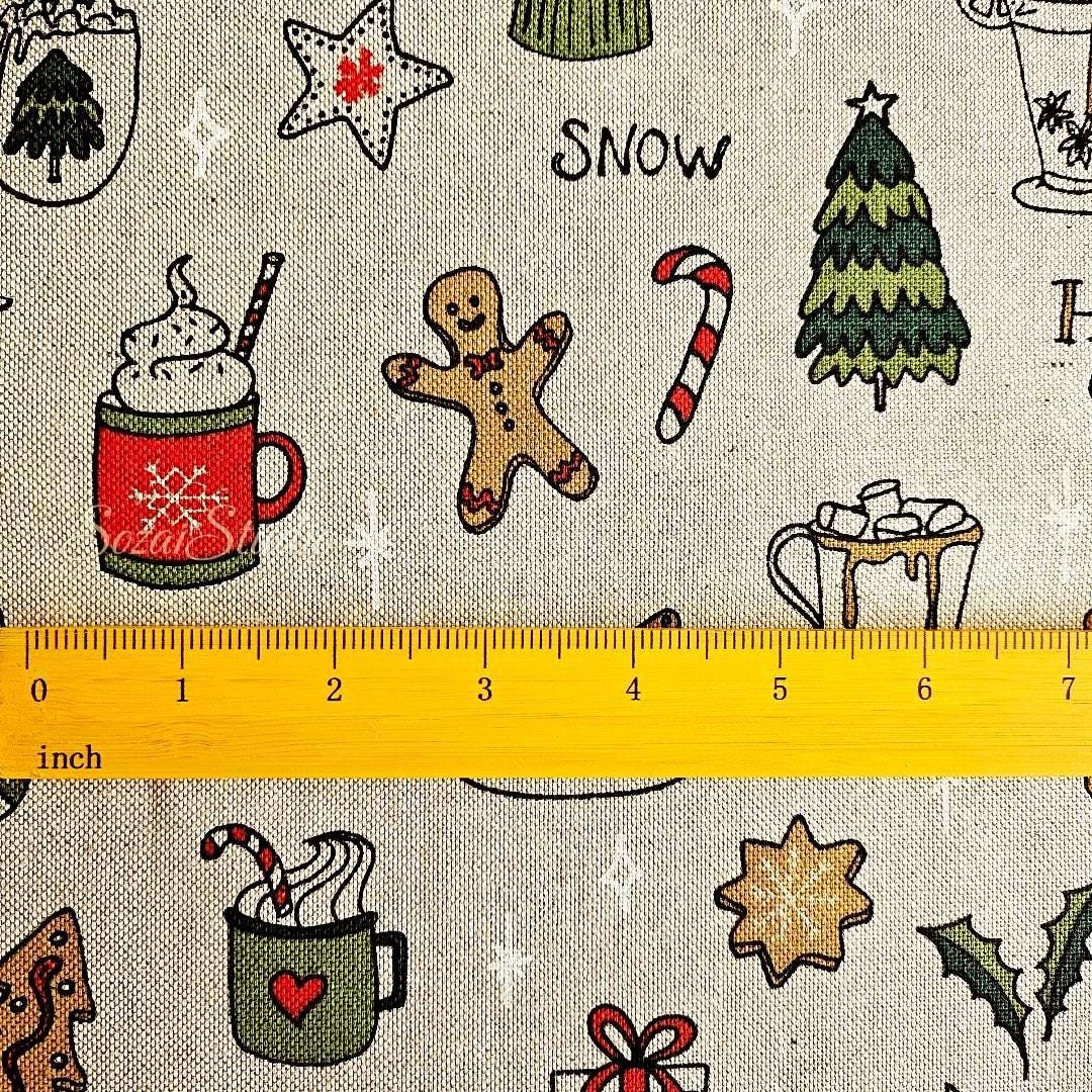 December & Christmas Vibe - Beige - Cotton Poly Canvas, Digital Print - by the yard