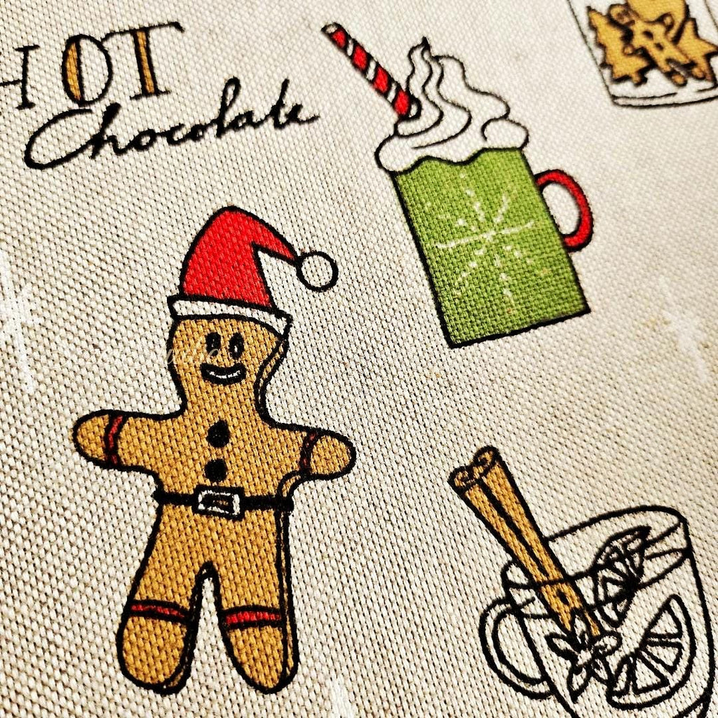 December & Christmas Vibe - Beige - Cotton Poly Canvas, Digital Print - by the yard