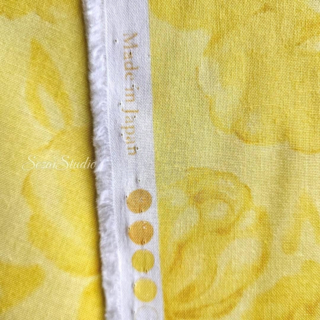 1 Yard Japanese fabric - Bold Rose, Yellow - 100% Cotton Sheeting Printed