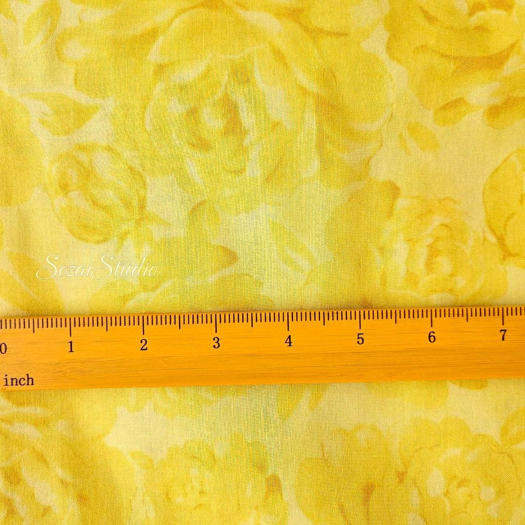 1 Yard Japanese fabric - Bold Rose, Yellow - 100% Cotton Sheeting Printed