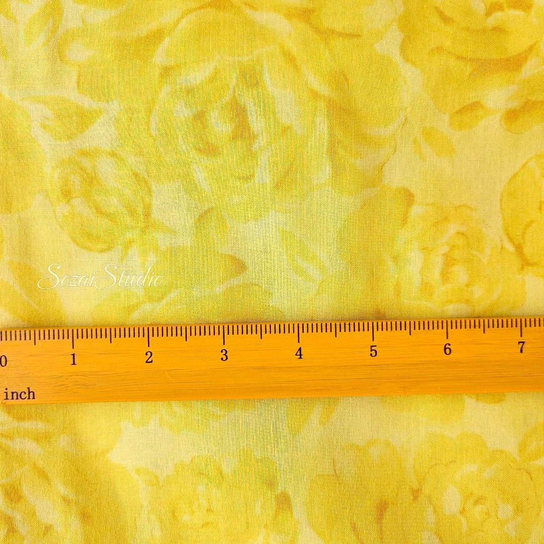 1 Yard Japanese fabric - Bold Rose, Yellow - 100% Cotton Sheeting Printed