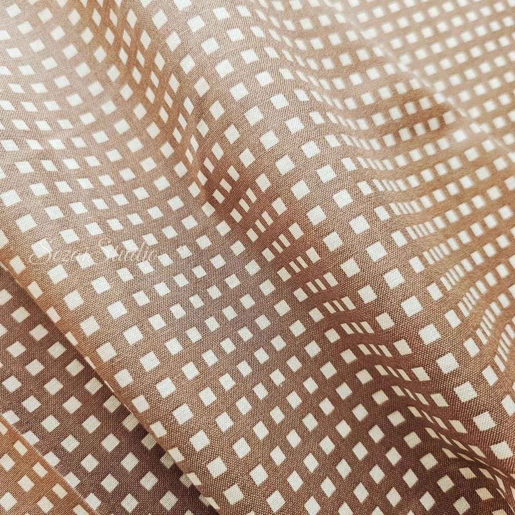 Japanese fabric - Two-tone Checkered, Brown - 100% Cotton Shirting (Printed), by the yard