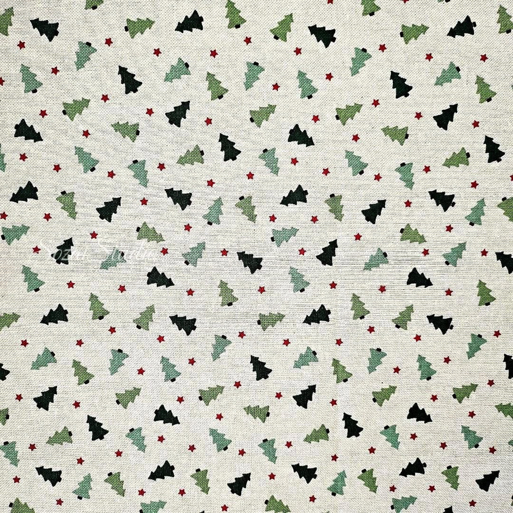 Cozy Christmas Tree and Star - Beige - Cotton Poly Canvas, Digital Print - by the yard