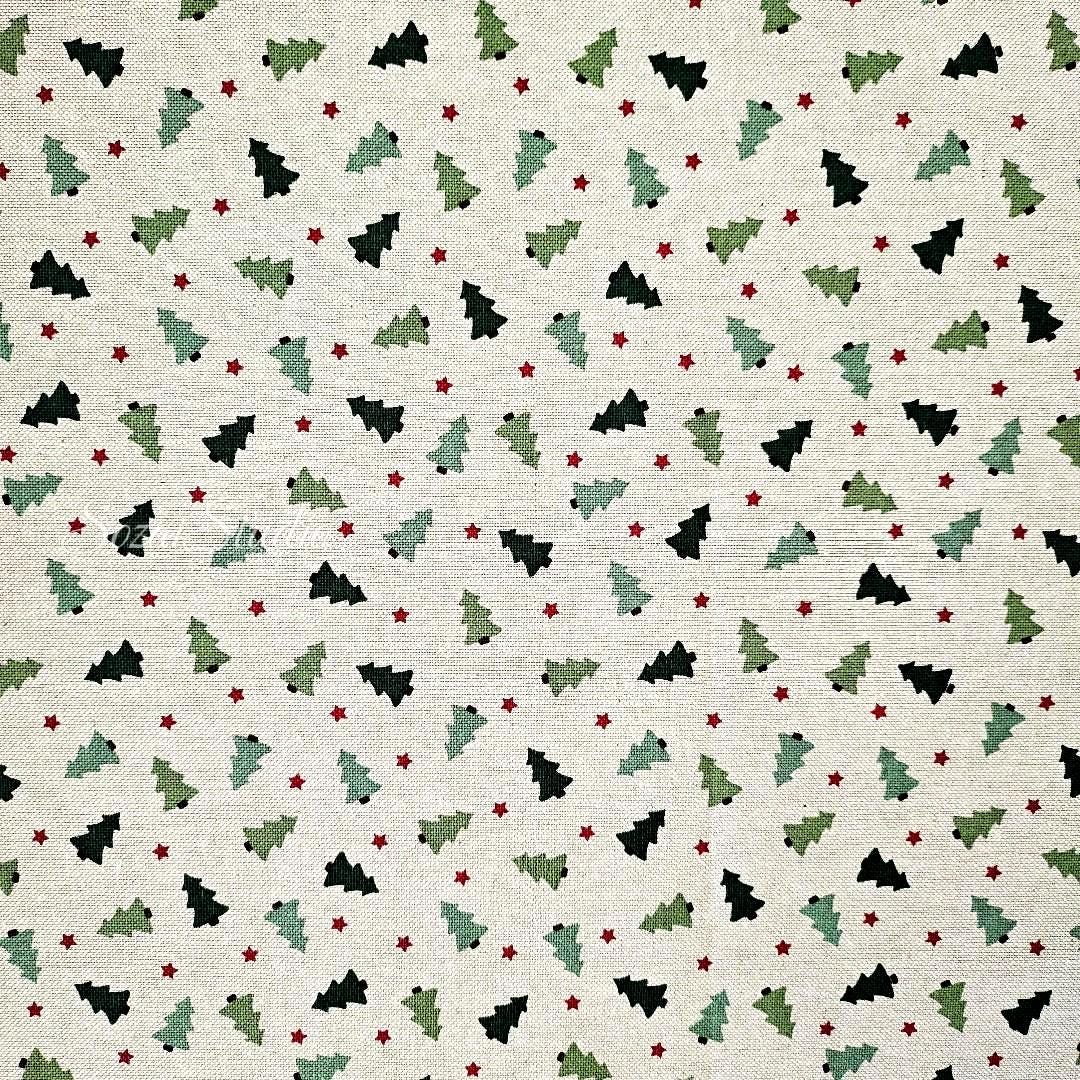 Cozy Christmas Tree and Star - Beige - Cotton Poly Canvas, Digital Print - by the yard