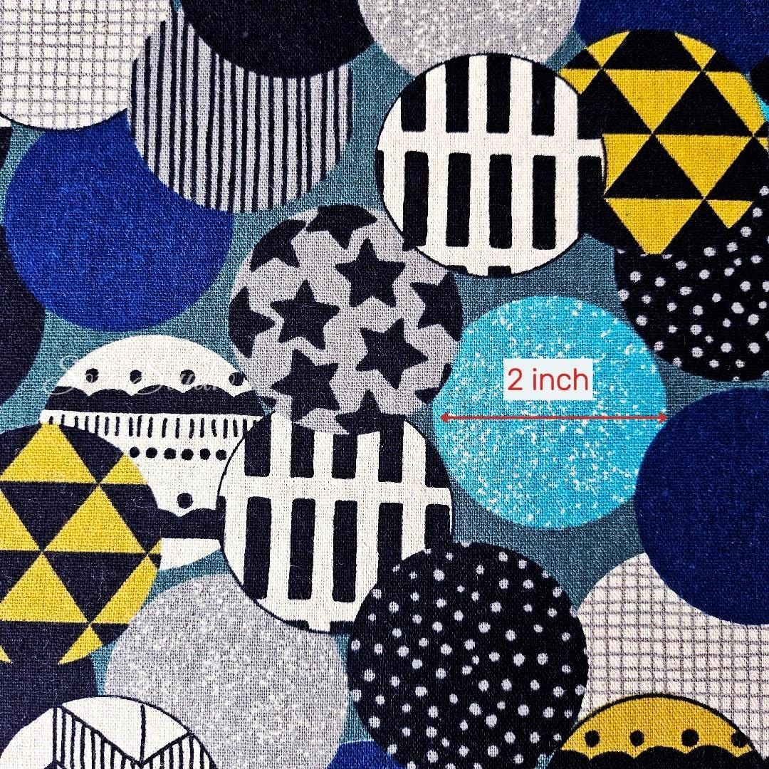 Japanese Cotton Linen Canvas Fabric: Vibrant Circles, Blue, by the yard