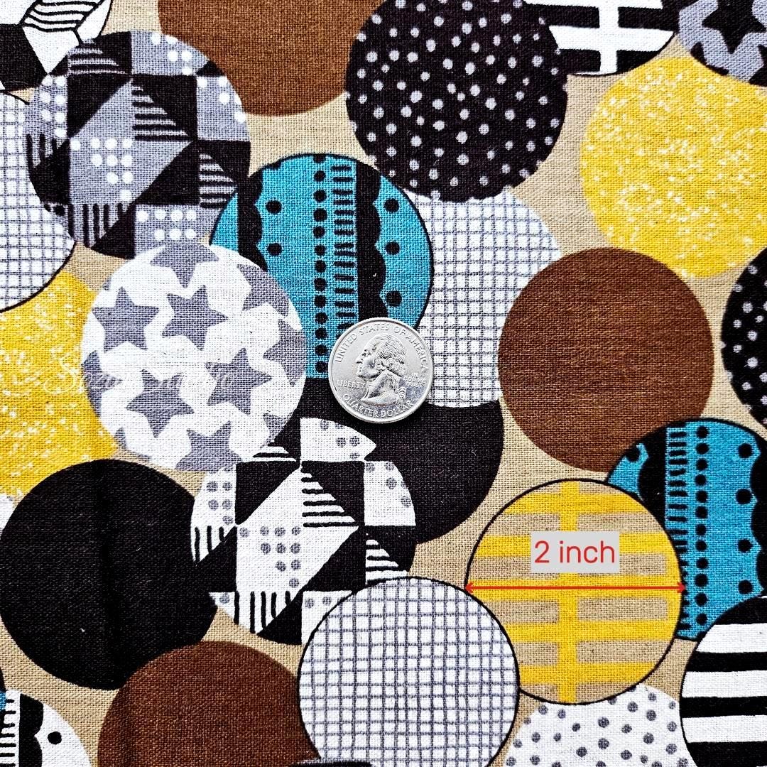 Japanese Cotton Linen Canvas : Vibrant Circles Print, Yellow, by the yard